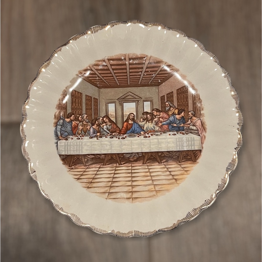 Vintage Last Supper Gilded Edge 7in Collector Plate Decor Jesus God Religious